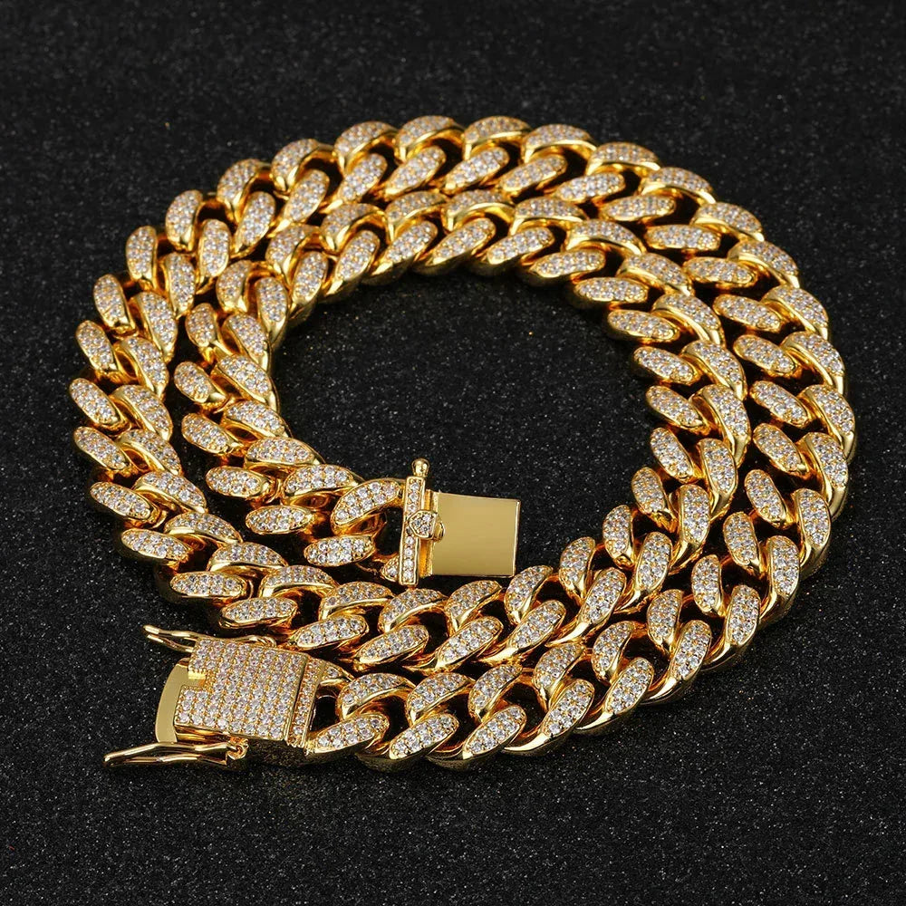 12mm Iced Out Cuban Chain High Quality Zircon Rapper Necklace - CaratixJewelry
